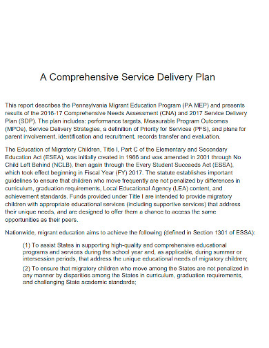 comprehensive service delivery plan