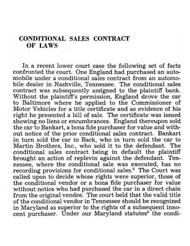 conditional car sales contract