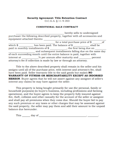 conditional sales contract security agreement