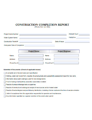 construction completion report sample