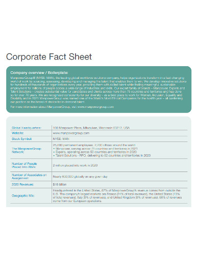 corporate fact sheet sample