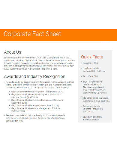corporate industry fact sheet