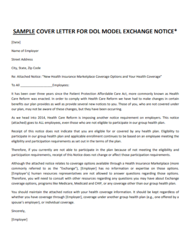 cover letter for health insurance exchange notice