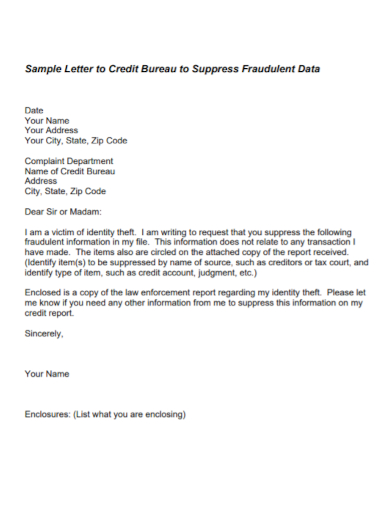 credit fradulant data dispute letter