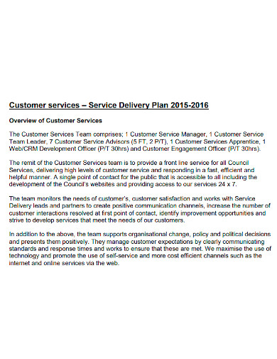 customer service delivery plan