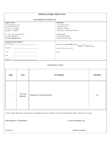 delivery challan note form