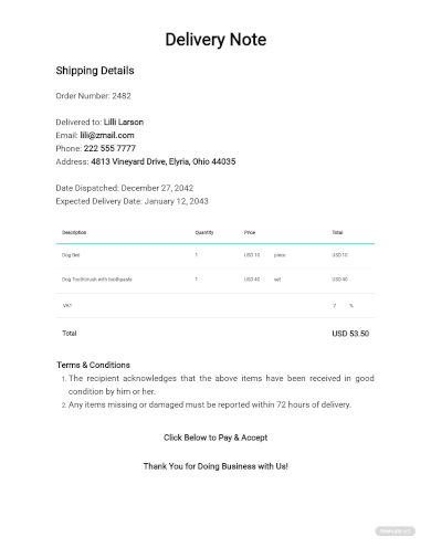 delivery note form template