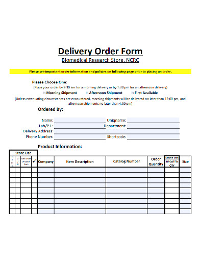 delivery order form