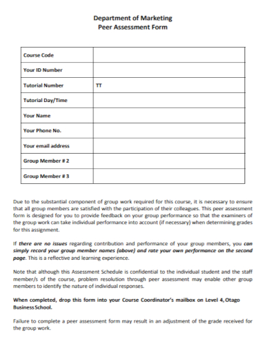 department of marketing peer assessment form sample