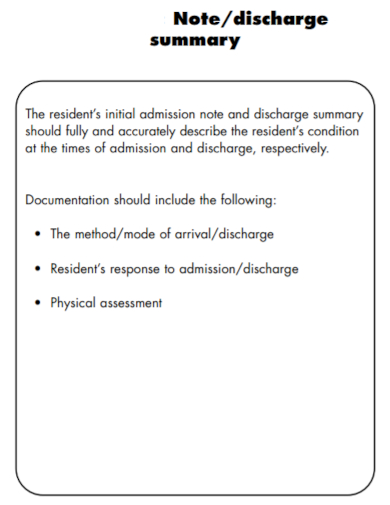 discharge summary residential nursing notes