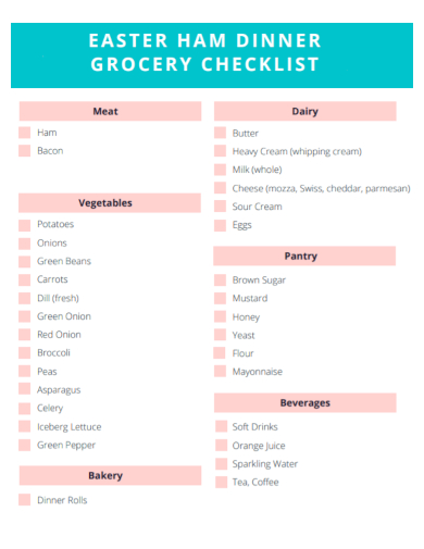 easter dinner grocery checklist