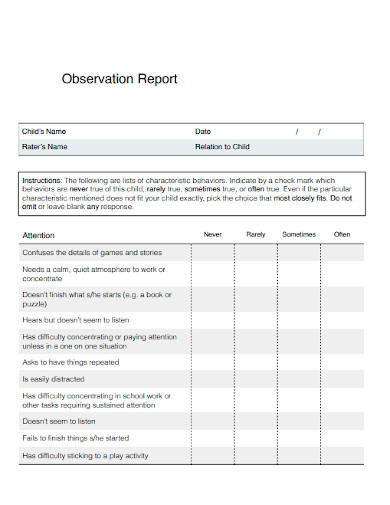 editable child observation report