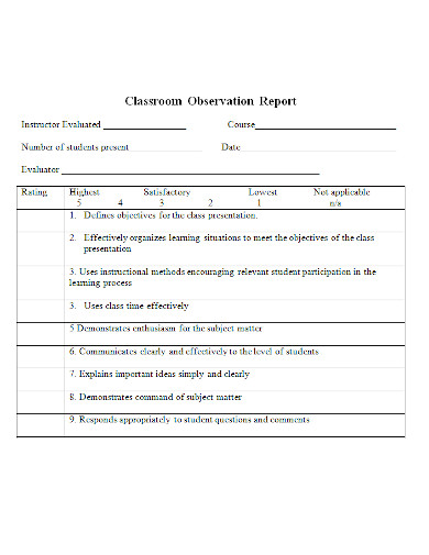 editable classroom observation report