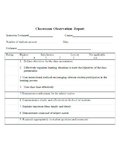 observation report of a class