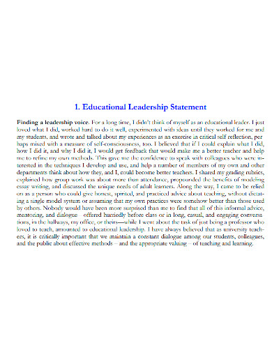 educational leadership statement