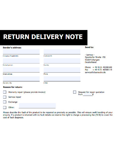 electronic product return delivery note