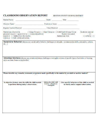 elementary classroom observation report