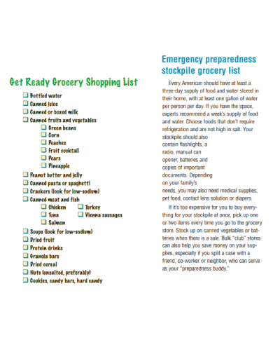 emergency quarantine grocery shopping list