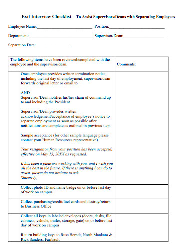 employee exit interview checklists