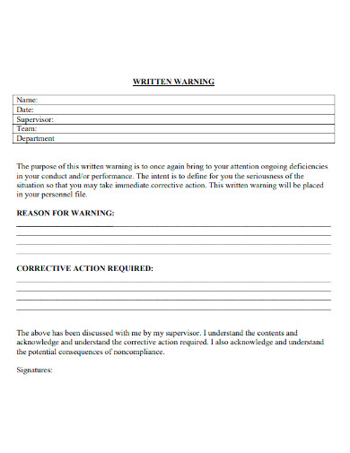 FREE 6 First Written Warning Samples In PDF DOC