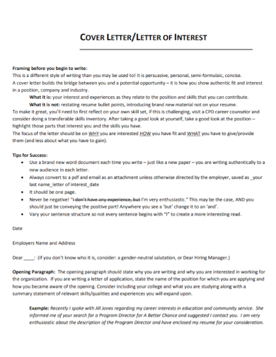 employee internship letter of interest