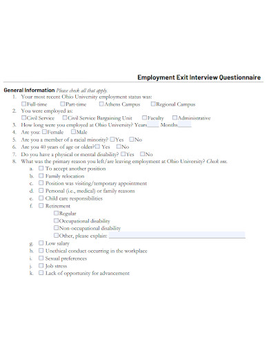 employment exit interview questionnaire sample