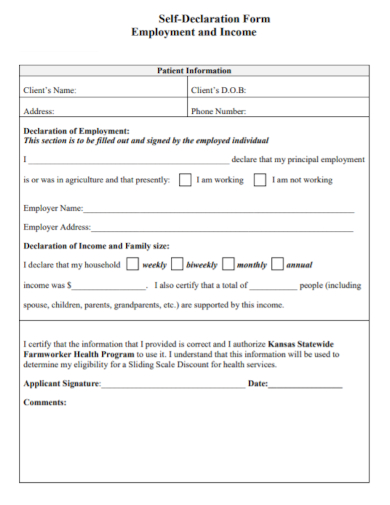 self declaration form for income certificate