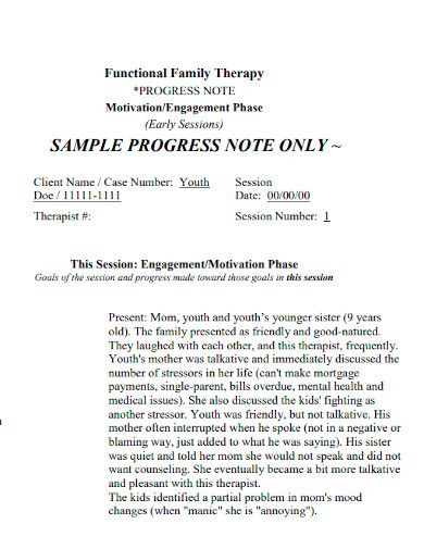 family functional therapy progress note