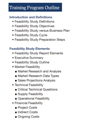 feasibility study training program outline
