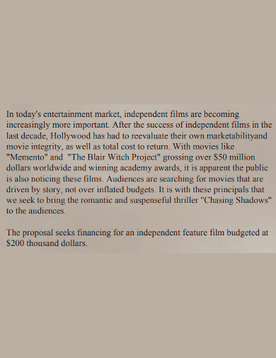 film project investment proposal