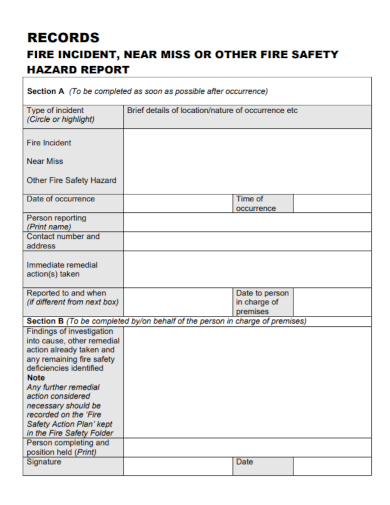 fire accident safety hazard report