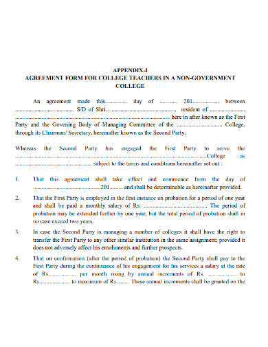 formal teacher agreement form