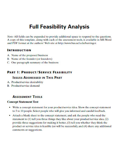 full feasibility analysis