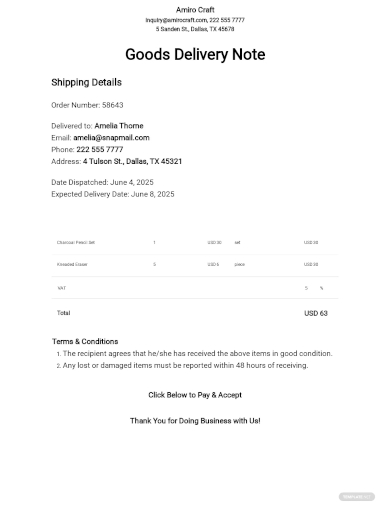 goods delivery note template