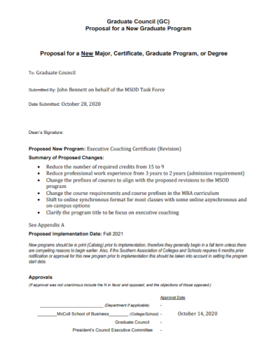 graduate executive coaching certificate proposal