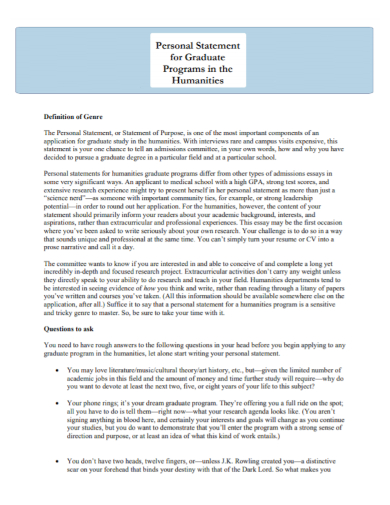 graduate program personal statement