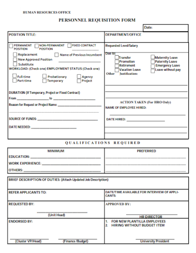 hr personnel requisition form sample