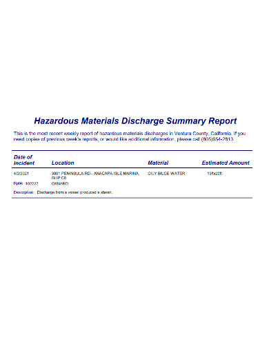 hazardous materials discharge summary report