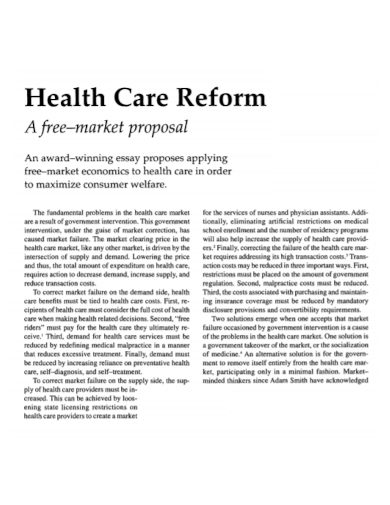 health care reform market proposal