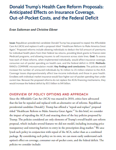 health care reform policy proposal sample