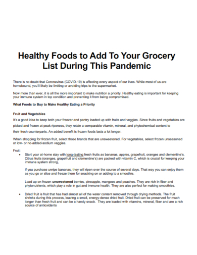 healthy foods grocery list