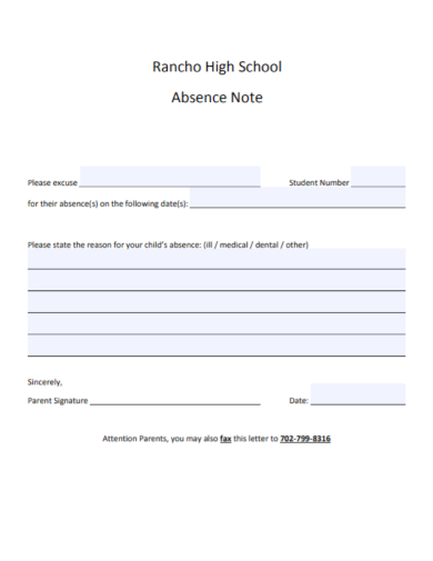 high school absence note