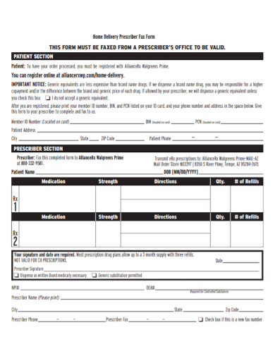 home delivery prescriber fax form