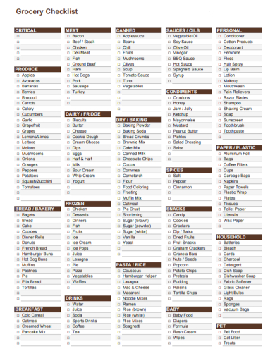 home grocery checklist