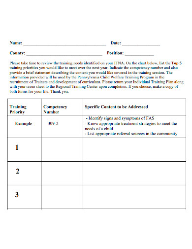 individual training needs assessment form