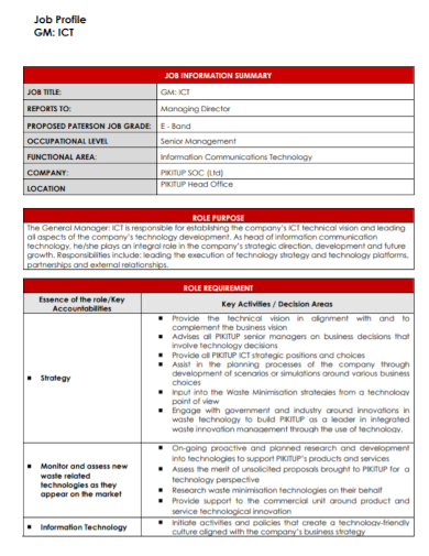 information communications technology job profile