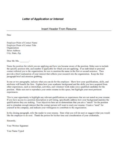 internship letter of application interest