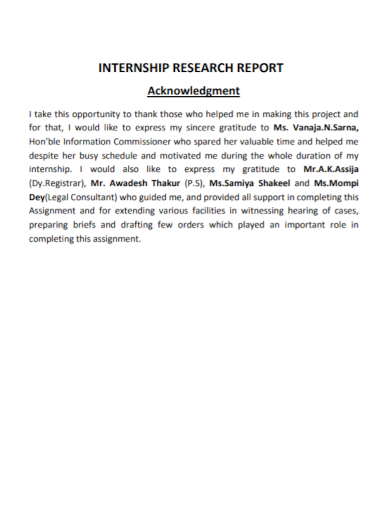 internship research acknowledgement report
