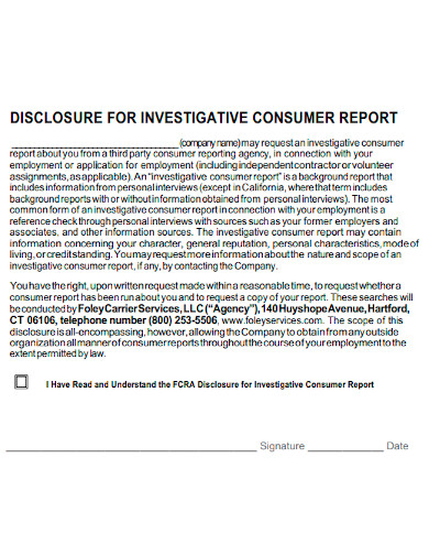 investigative consumer report disclosure sample