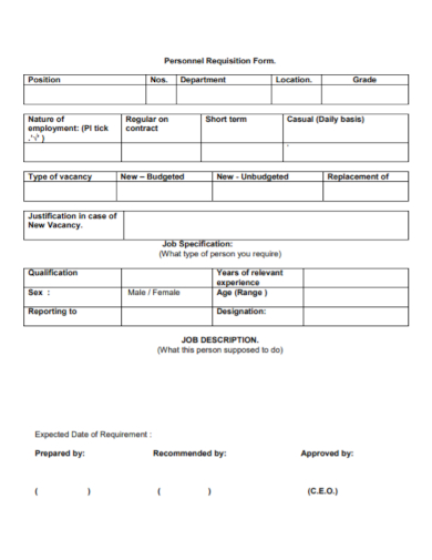 job personnel requisition form template